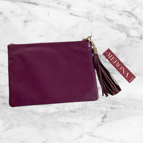 Merona Plum Faux Leather Tassel Clutch Wristlet - New with Tags - Picture 1 of 8